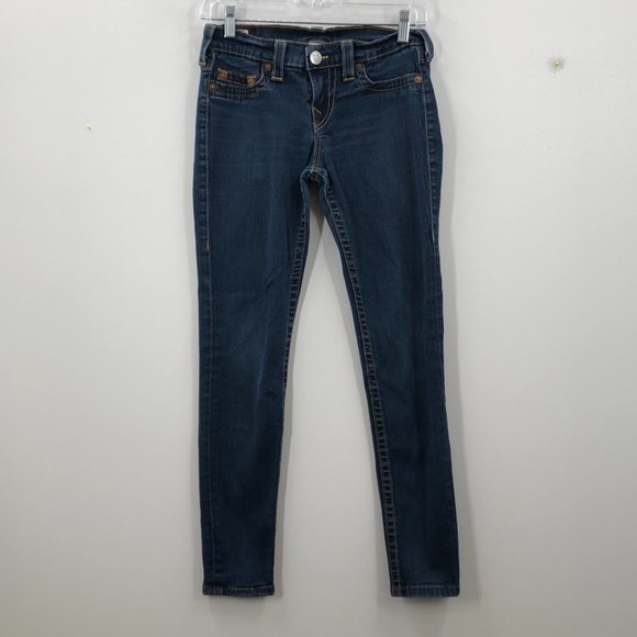 True Religion  Casey Blue Cotton Dark Wash Pockets Denim Skinny Jeans 29 - Picture 1 of 10